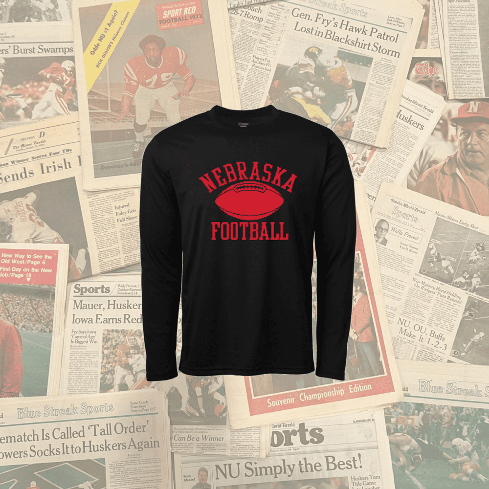 The long sleeve Essential Nebraska Cornhusker Football t-shirt in black